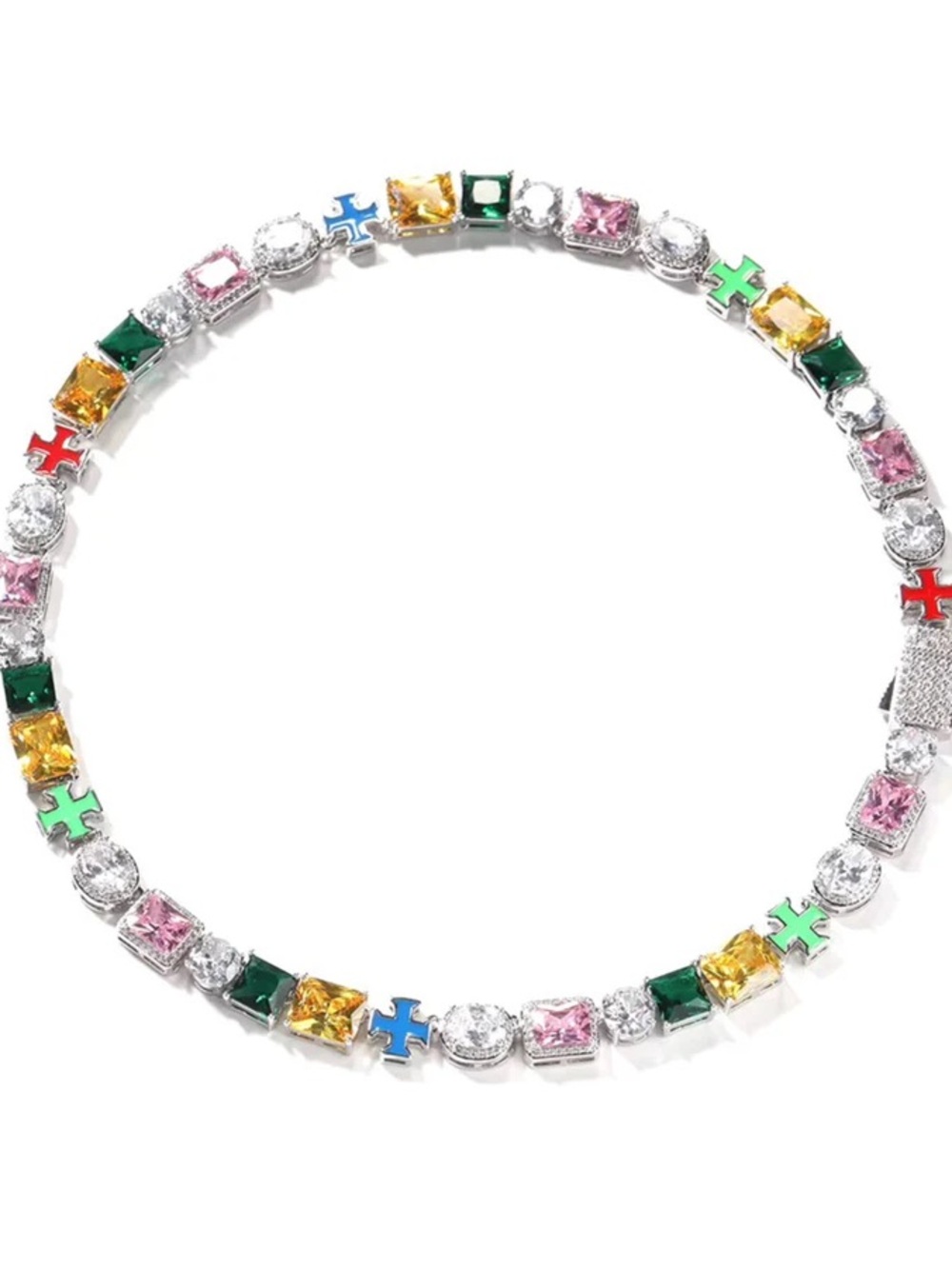 Multi-Color Crystal Tennis Necklace - men Jewelry 20inch
